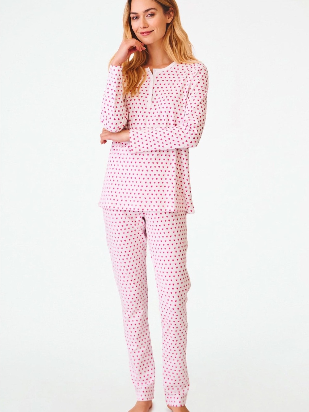 Roller Rabbit Hearts Pajama Set Pink White XS Pima Cotton Long Sleeve